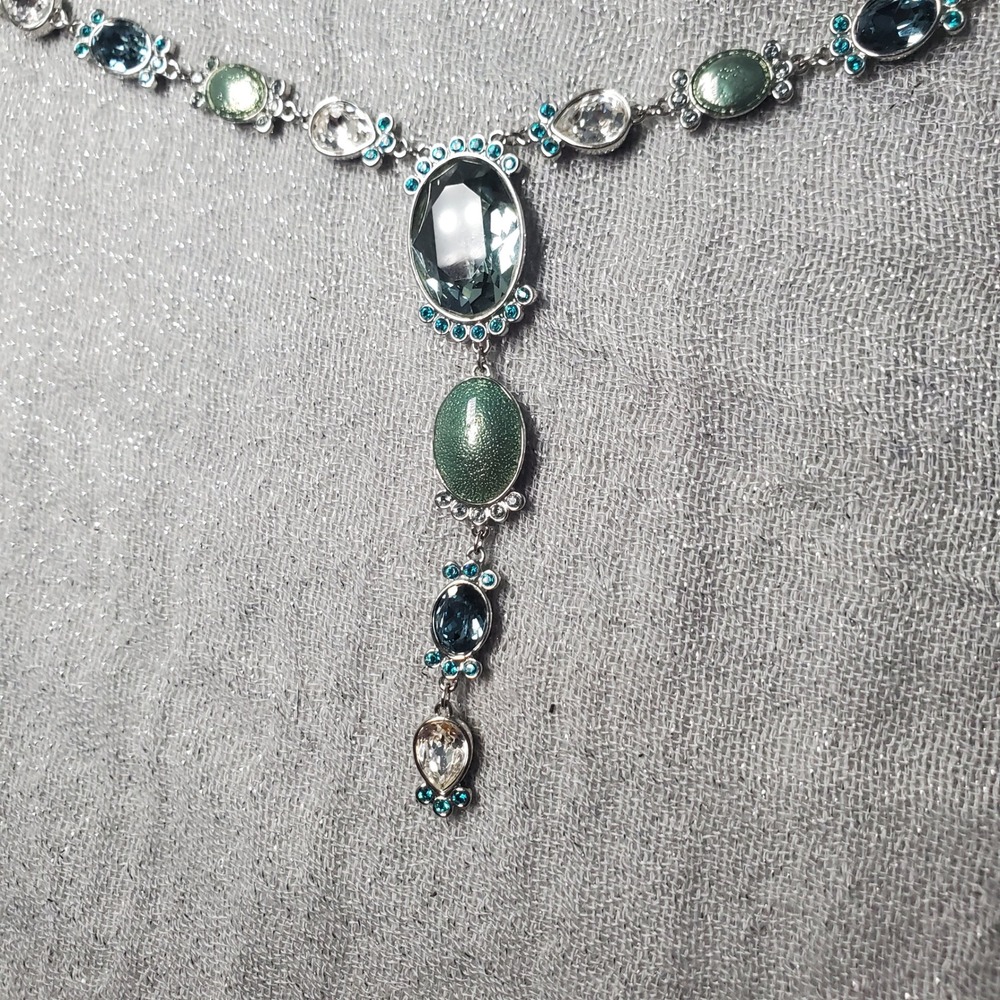 Swarovski Crystal Nocturne Long‎ Green Blue Clear Stones Silver Tone Swan Logo - Picture 3 of 11